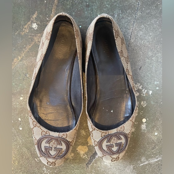 Gucci Ballet Shoes GG Monogram Beige Canvas Flat Size 37.5 - Picture 3 of 11